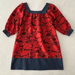 Pepe Jeans silk mini dress in red pattern with contrasted blue accents